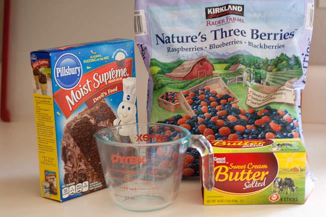 Ingredients for chocolate berry cobbler recipe