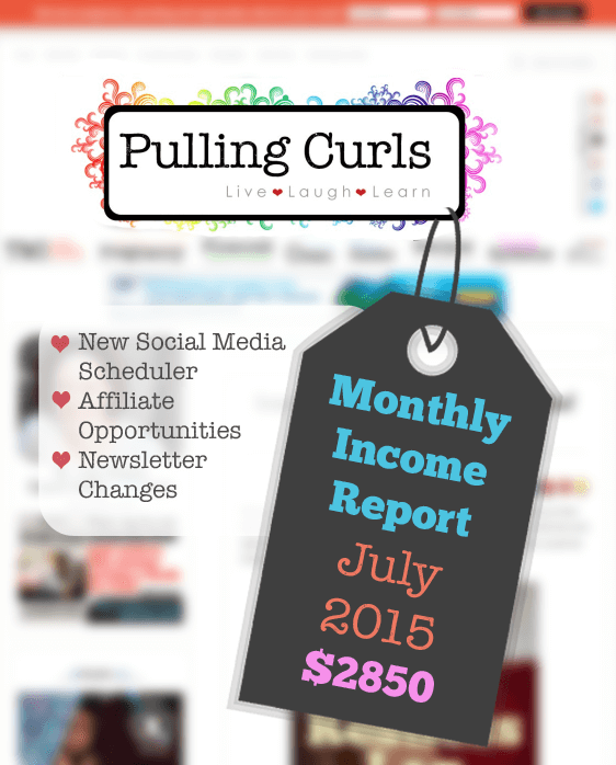 My July 2015 income reports.  Details my income, as well as how I'm changing my newsletter, using a social media scheduler as well as affiliate opportunities that are coming my way.