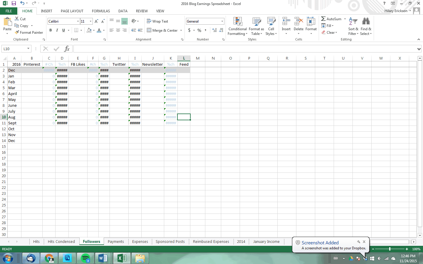 Calculate your followers and the % change month to month on your different social networks and newsletter