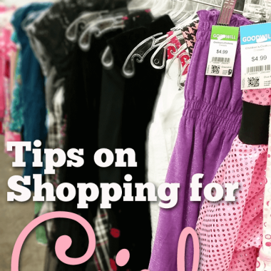 These tips for shopping for girls at Goodwill will help you spend less while having the cute styles you love on your favorite girl. Save money, have lots of options, and your kids will love it! #pullingcurls