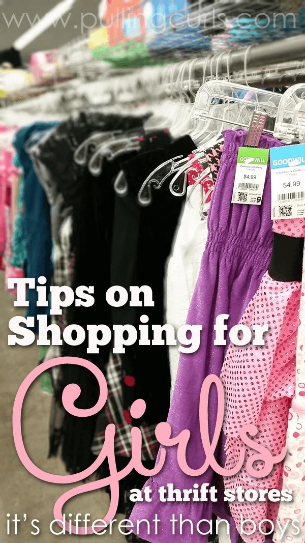 These tips for shopping for girls at Goodwill will help you spend less while having the cute styles you love on your favorite girl. Save money, have lots of options, and your kids will love it! #pullingcurls