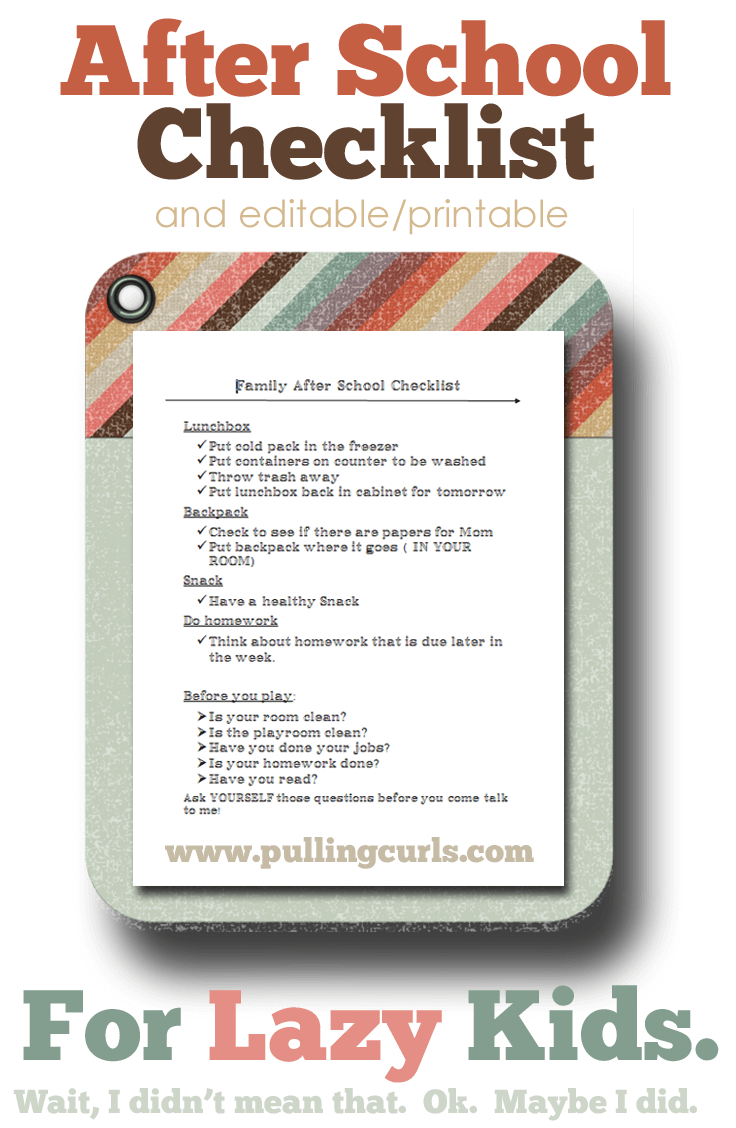 Editable After School Checklist Editable After School Checklist