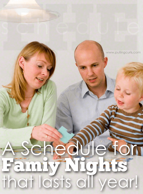 Check out this great Family activity night schedule that will last all year. A whole year of teaching your kids great values!