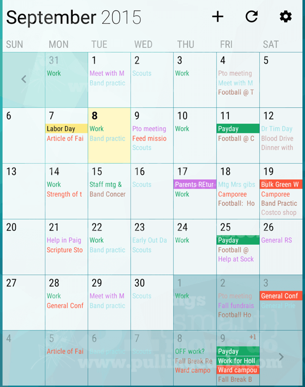 monthly calendar widget