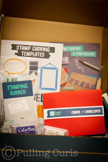 This Doodle Crate helps you make your own stamps with an exacto knife!