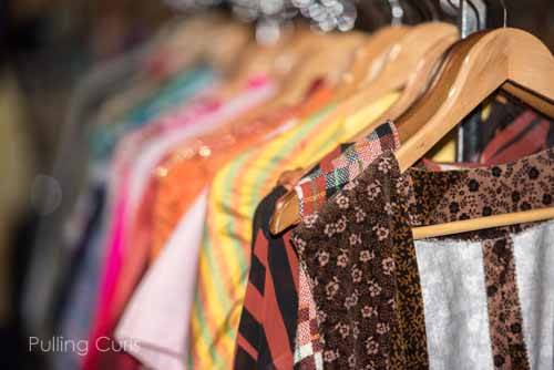 Detail of Vintage clothes for sale inside a shop