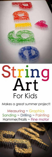 String art is SO cool and can really be done with any elementary (or older) aged kid and they can just work to their level and help each other. Come see how we did it this summer!