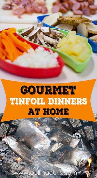 Tin foil dinners don't have to be cooked at your campsite.  Make it a special dinner occasion and packing them full of sauce and veggies, creating a dinner tailor made to each member of your family that's both delicious and healthy! via @pullingcurls