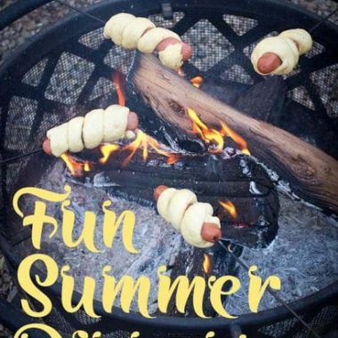 fun summer dinner | firepit | fire | campfire | hot dogs | rolls | bread on a stick