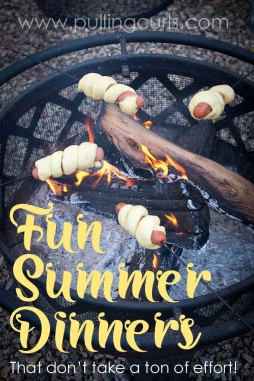 fun summer dinner | firepit | fire | campfire | hot dogs | rolls | bread on a stick