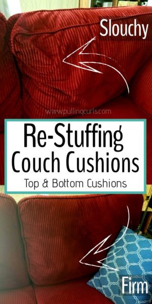 Having sagging couch cushions, that you can feel the springs under you? This post will teach you how to refresh both the top and bottom cushions, as well as to wash the cushion fabric. re-stuffing top & bottom cushions Re-foaming couch cushions