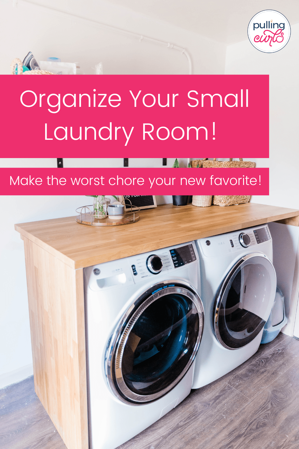 Laundry room organization / washing machine, dryer, household items. via @pullingcurls