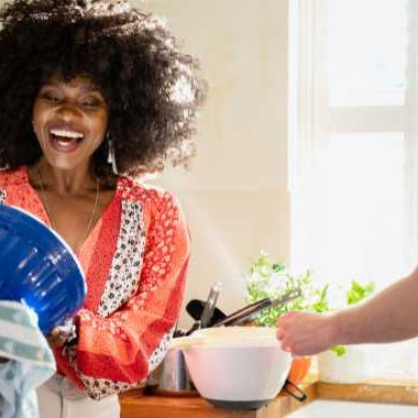 Couple doing dishes together