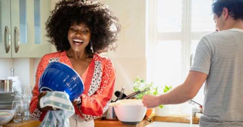 Couple doing dishes together