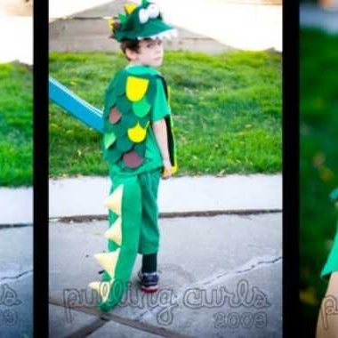 little boy in DIY crocodile costume