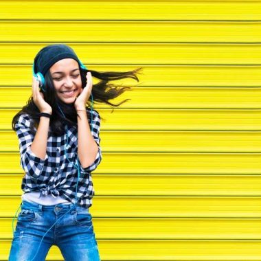 teen girl with headphones