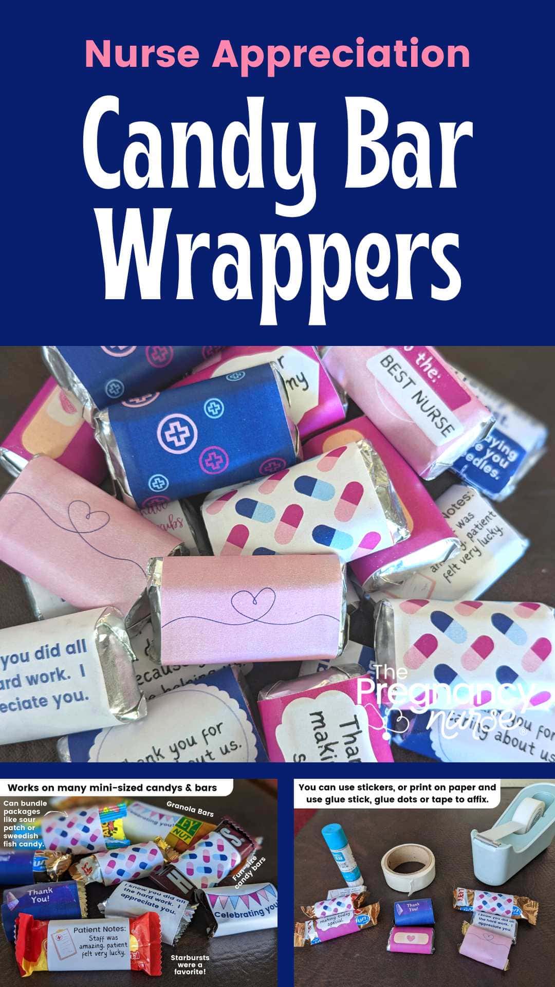 Mini candy bars are a favorite to thank your nurses with. This page will show you how to put them on the bars, and also where to get supplies if necessary. via @pullingcurls
