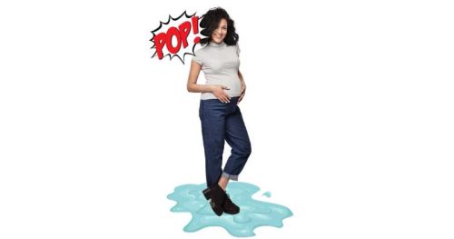Eclamation POP: pregnant woman standing in a puddle.