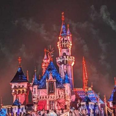 Disneyland castle during fireworks.