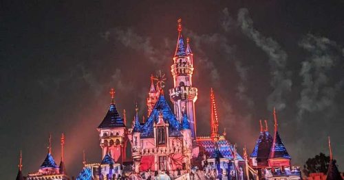 Disneyland castle during fireworks.