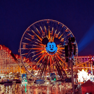 Disneyland California Adventure boardwalk at night