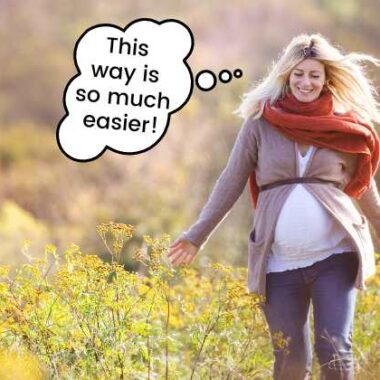 pregnant woman walking saying "this way is so much easier"