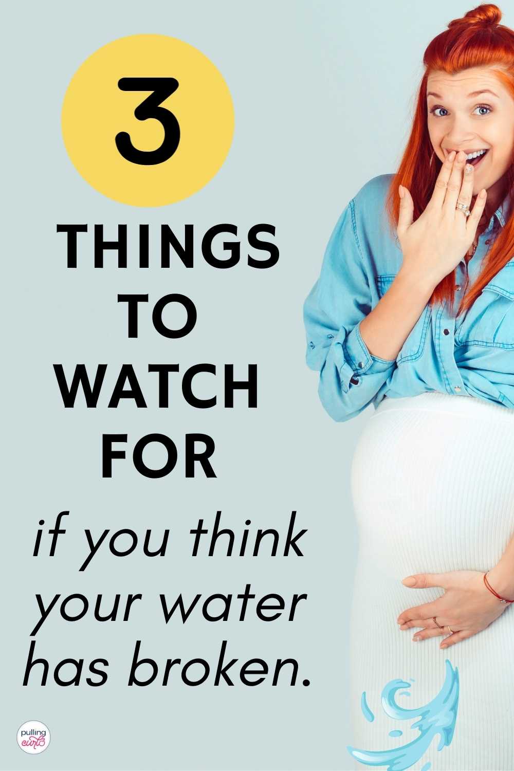 pregnant woman holding her crotch / 3 things to watch for if you think your water has broken. via @pullingcurls