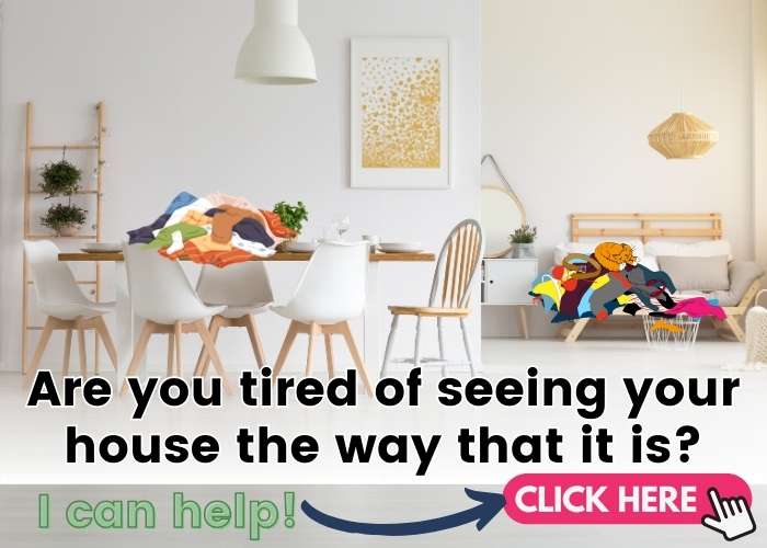 living room with piles of things