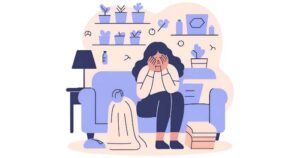 woman overwhelmed by clutter