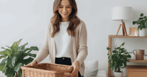woman decluttering