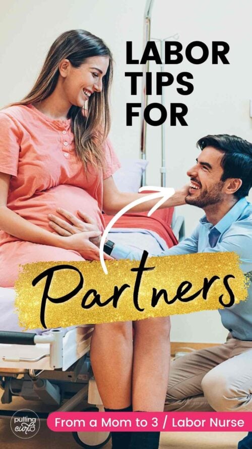 Pregnant woman at the hospital looking lovingly at husband // labor tips for partners